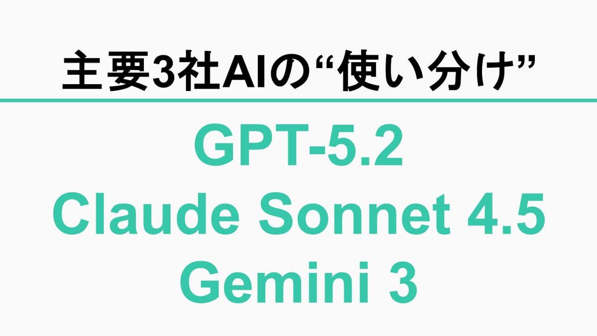 【GPT-5.2／Claude Sonnet 4.5／Gemini 3】年末に押さえる主要3社AIの“使い分け”最新版