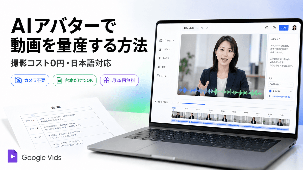 Google VidsのAIアバターで動画を量産する方法【撮影コスト0円・日本語対応】