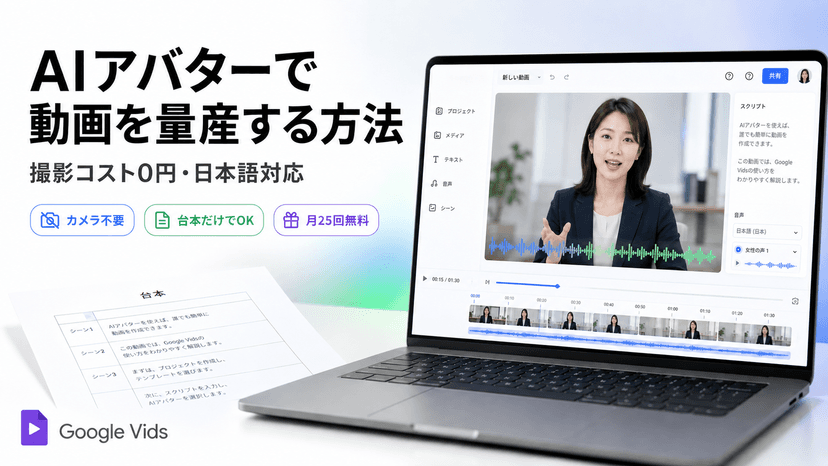 Google VidsのAIアバターで動画を量産する方法【撮影コスト0円・日本語対応】